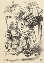 Alice unterhält sich mit einem Flamingo mit der Herzogin, aus „Alices Abenteuer im Wunderland“ von Lewis Carroll, veröffentlicht 1891